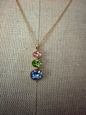 Joan Rivers - Gold Necklace with Pink, Green and Blue Gemstones.